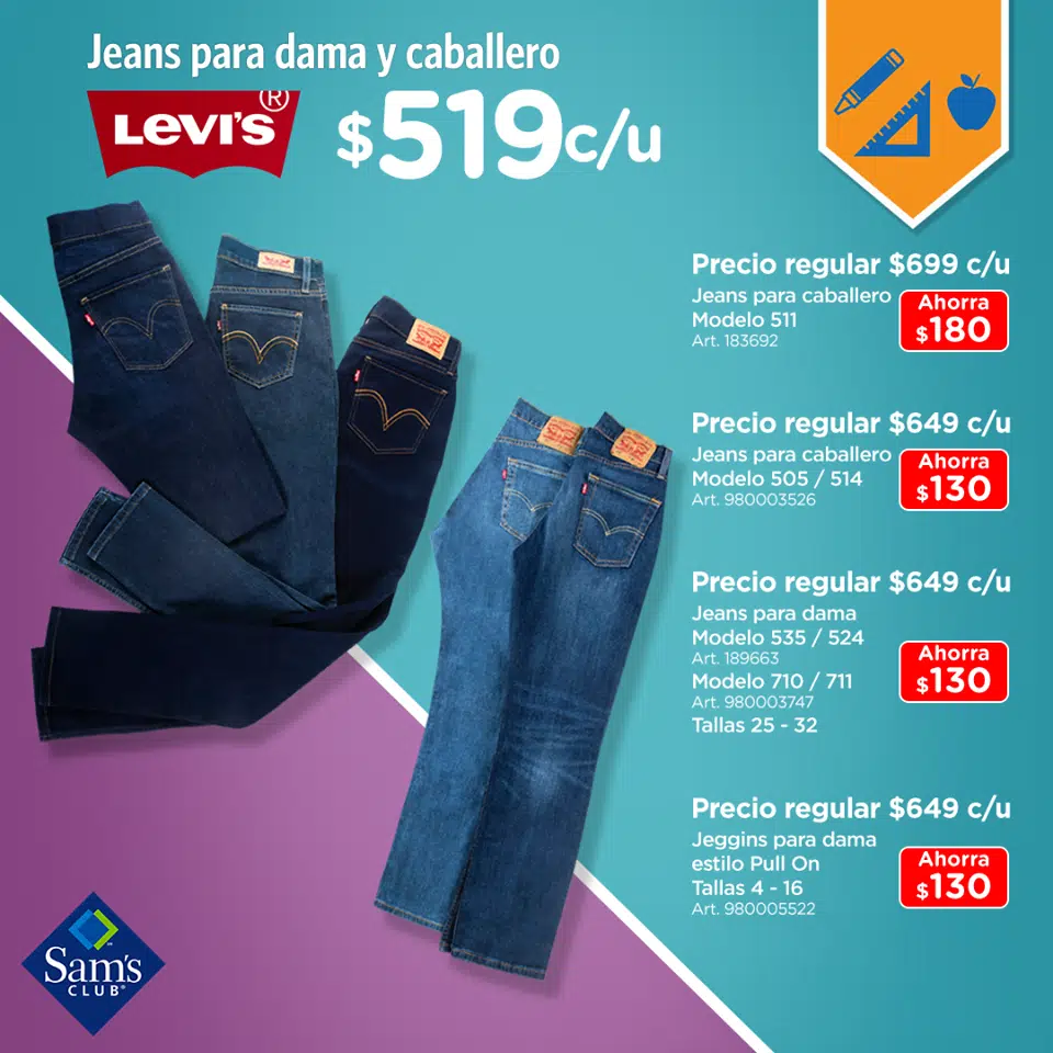 Sam's Club - Precios especiales en jeans Levi's para dama y caballero /  Ahorra hasta $180 - LiquidaZona