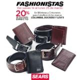 Sears -20% de descuento directo en billeteras y cinturones para caballero del 14 al 25 de marzo de 2019…