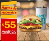 McDonald’s – Martes de McDonald’s / Hamburguesa McNífica + 1 refresco mediano a $55 usando cupón hoy 19 de marzo de 2019…