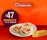 McDonald’s – Martes de MacDonald’s / McMolletes + Pay de Manzana a $47 usando cupón este 22 de enero de 2019..