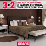 Sears – 3X2 en sábanas de franela, cobertores y frazadas del 20 al 24 de diciembre de 2018…