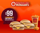 McDonald’s – Martes de McDonald’s / 4 Hamburguesas con queso + McPatatas con queso  a $99 usando cupón hoy 22 de enero….