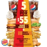 Burger King – Promoción 5 por $55 / Refresco + Papas + nuggets+ Hamburguesa a elegir + Cono de helado a $55…