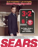 Sears – Gran Venta Especial este 30 de noviembre y 1 de diciembre de 2018 / 3X2 + 6 MSI ó 10% de descuento en sección caballeros…